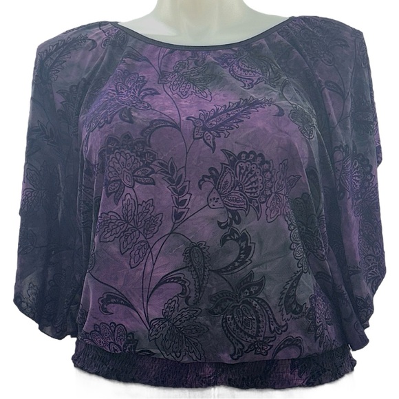 Sami Jo  Purple Velvet Burnout Blouse XL Whimsigoth Boho Romantic Gothic Top - Picture 1 of 7